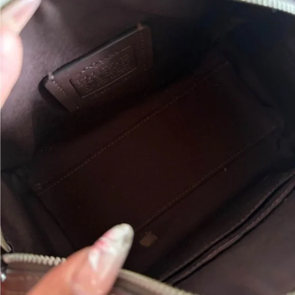 COACH Pebbled Leather Mini Satchel in Dark Brown with Yellow Charm - Picture 2 of 3